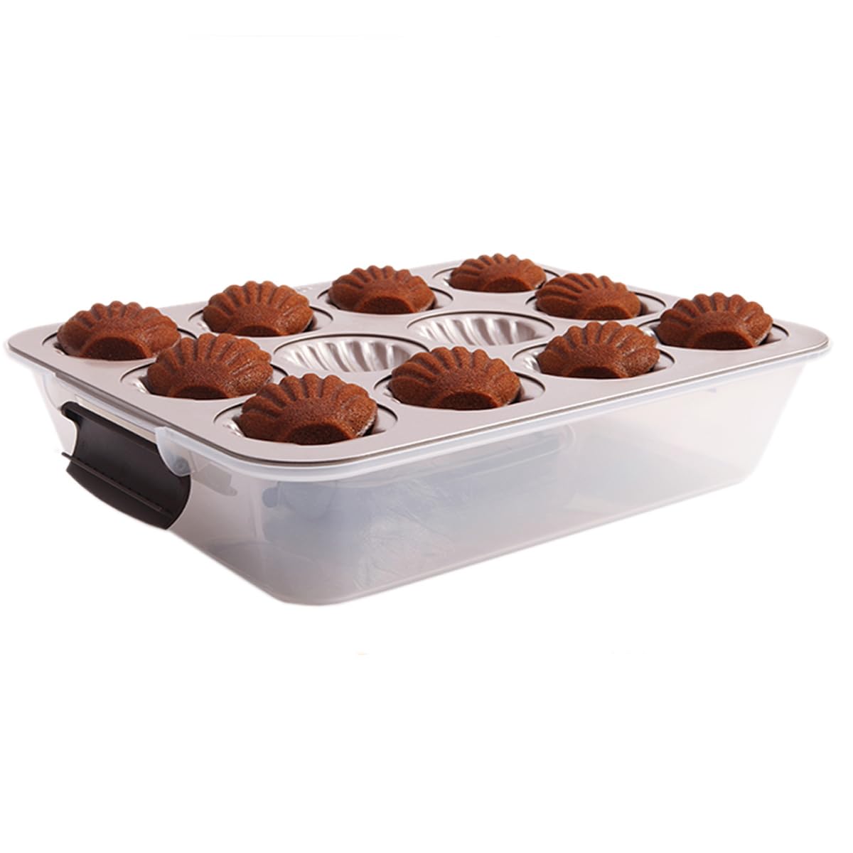 CANDeal Moldes Para Moldes Para Magdalenas De 12 Tazas, Molde Para Hornear Para Horno Madeline Con Carcasa Esférica Antiadherente, Bandeja Para Hornear Pasteles Madeleine De Acero Al Carbono