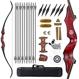 HANDBAIGE 60'' Recurve Bow and Arrows Set for Adults Profession Archery Hunting Recurve Bow Kit with Bow Case and Replacement Arrow Tips (50lbs)
