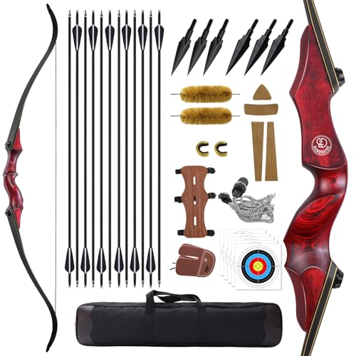 HANDBAIGE 60'' Recurve Bow and Arrows Set for Adults Profession Archery Hunting Recurve Bow Kit with Bow Case and Replacement Arrow Tips (50lbs)