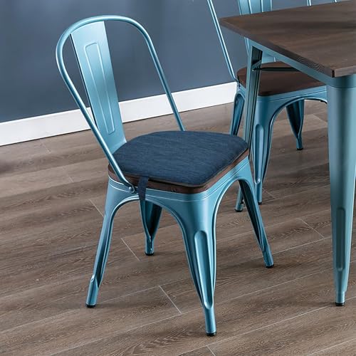 Image of baibu Set of 4 Memory Foam Dual-Layer Design Metal Dining Chair Pads Bar Stool Cushion with Ties for Metal Chairs or Bar Stools - 4 Cushions Only (Dark Blue, 14x14x1.5in)