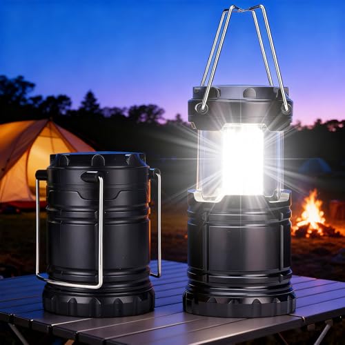 LIAISIMI 2 Stück LED Campinglampe, Faltbare Wasserdicht Camping Licht mit Haken, Tragbare Camping Laterne für Zelt, Wandern, Angeln, Batteriebetrieben (AAA, nicht enthalten)