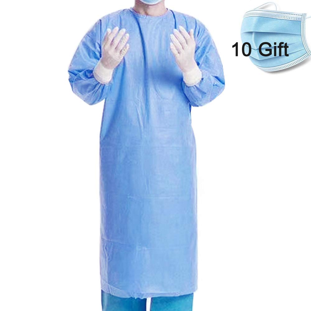 Medical Isolation Gowns Blue Protective Gowns with Long sleeves Non-sterile examination Disposable Gowns Spunbonded Polypropylene Latex-free