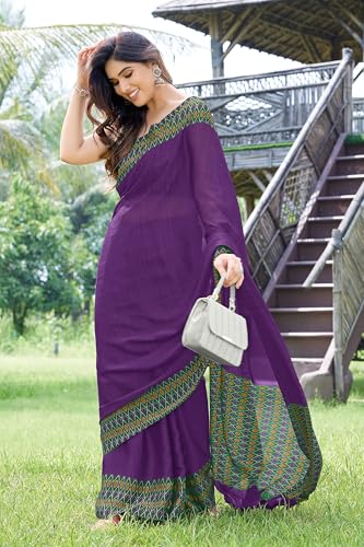 Image of MIRCHI FASHION Saree for Woman Chiffon Georgette Polka Dot Border | Plain Lightweight Women's Sari with Printed Pallu and Blouse Piece