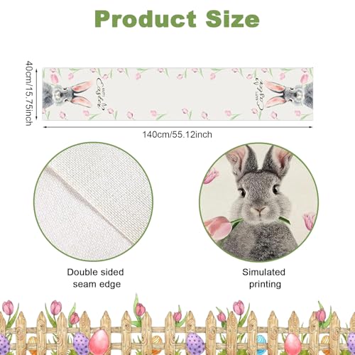 Scinzene Mode Tulpe Hase Ostern Tischläufer, Saisonnal Frühling Waschbar Küche Esstisch Dekoration Drinnen Urlaub Party Dekor 40x140 cm, Ostern Deko, Frühling Tischläufer, Deko Ostern
