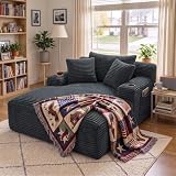 Chorlenimi 66' Chaise Lounge Chair Indoor, Corduroy Upholstered Reading Chair Oversized Boneless Chair with Deep Seat, Cloud Lounge Chair with 3 Pillows for Living Room, Bedroom, No Assembly Required