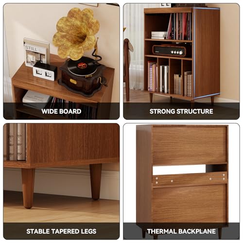 ELECWISH Media Storage Cabinet, Audio-Video Media Stand,Stereo Cabinet with 4 Height-Adjustable Shelves, AV Rack with Glass Doors for Meeting, Living, Recording Room