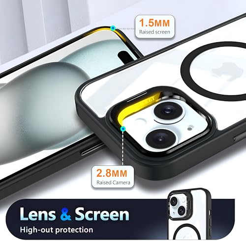 Image of Dsynk Gear Case for iPhone 15 Plus /14 Plus, Black | Compatible with Mag-Safe | Built-in Stand & Lens Protector | Anti-Yellowing, Scratch-Resistant, Crystal Clear Back Cover
