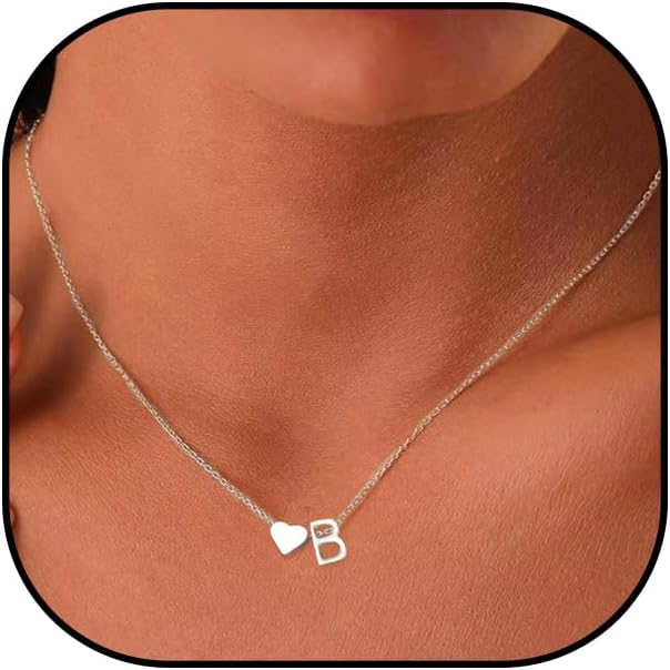 Tiny Gold Heart Initial Necklace Dainty Silver Heart Letter A-Z Necklace Personalized Monogram Name Necklaces Birthday Gifts for Women Jewelry