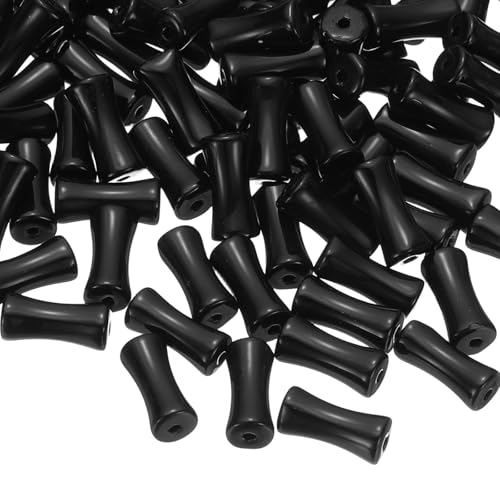 QUARKZMAN 100 Pcs Cuentas De Vidrio Tubo, 6x12mm Cuentas Sueltas Cilindro, Cuentas Tubo Palo Cuentas Vidrio Abalorios Semilla Para Pulseras Fabricación De Joyería Collares, Negro