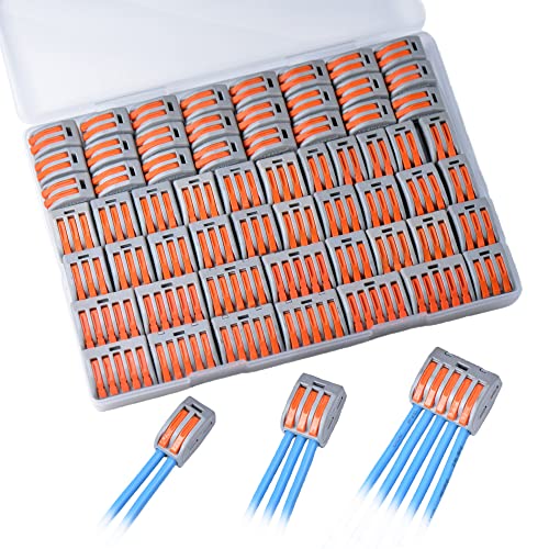 Glutoad 60 Pcs Lever Wire Connectors, Compact Splicing Wire Connector, 2 3 5 Port Electrical Connectors Assortment Kit for Quick Connect 28-12 AWG