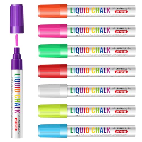 Brencco 8 Colores Rotuladores Cristal Borrable, Rotuladores Tiza Liquida Borrable Punta 6 mm Reversible Gruesa/Biselada para Ventanas y Pizarras