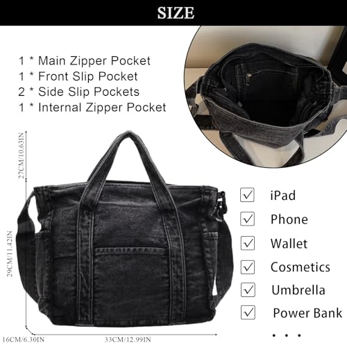 Image of Denim Tote Bags for Women Jean Purse Casual Denim Handbag Large Capacity Crossbody Shoulder Bag