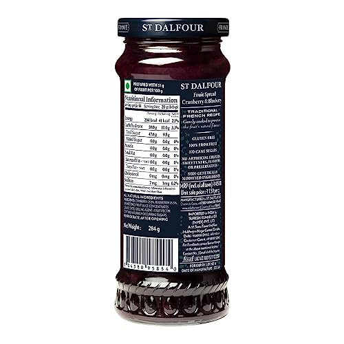 St Dalfour Cranberry with Blueberry Fruit Spread 284 g | No Added Sugar | 100% from Fruit | No Added Preservatives, Colours, Flavors or Sweeteners | No Corn Syrup | Traditional French Recipe