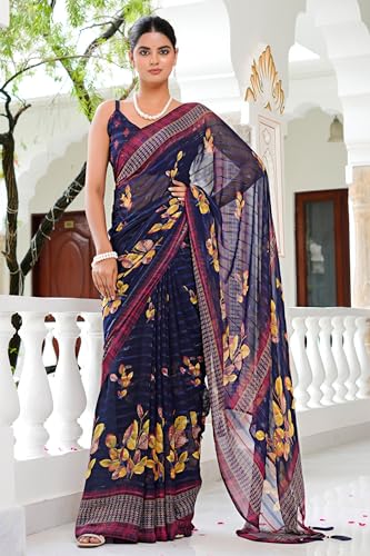 Image of MIRCHI FASHION Women Saree Floral Printed Georgette | Breathable Ethnic Sari for Social Events and Social Visits with Blouse Piece