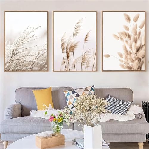 Affiche beige mur vide solution peinture moderne plantes jonc sans cadre