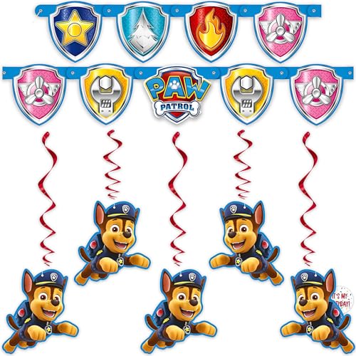 Paw Patrol Birthday Decorations | Paw Patrol Birthday Banner and Hanging Swirls | Officially Licensed