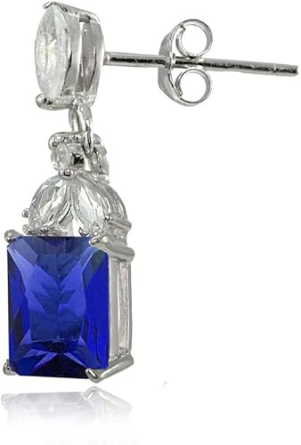 Miniatura 2 de Pendientes colgantes de plata esterlina con piedras preciosas creadas o genuinas y topacio blanco