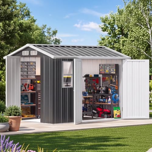 Image of DWVO 7x5ft Outdoor Storage Shed with Window & 3 Lockable Doors