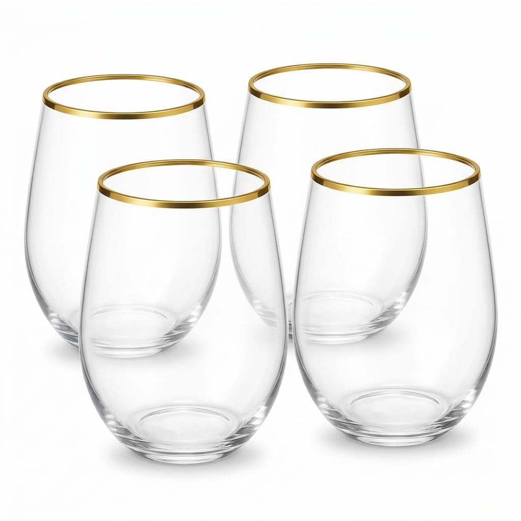 Gold Rim Wine Glasses - Disposable & Shatterproof -1 Gold Rim Wine Glasses - Disposable & Shatterproof -1
