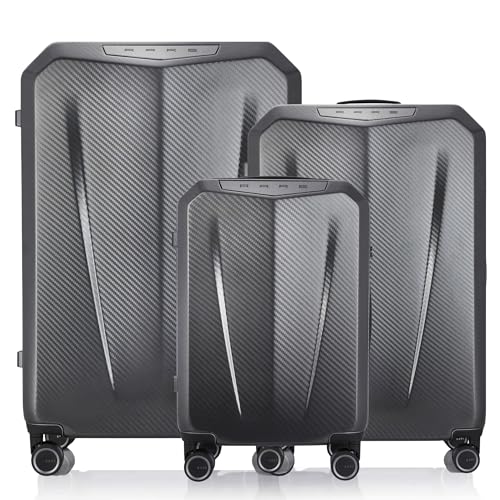 Image of Rare Rabbit Gallardo 3Pc Set Carbon Fibre Hard Trolley Bag Polycarbonate Antiscratch Travel Suitcase with 8 Silent Wheels and a Sturdy TSA Lock - Luggage for Men & Women