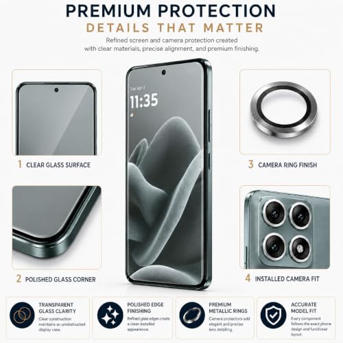Image of ArmourPro UV Tempered Glass for Motorola Edge 70 Pro Plus 5G with Silver Camera Ring Guard Combo, Crystal Clear Screen Protector, Case Friendly, Anti-Scratch, Bubble-Free Installation Kit