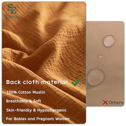 SE SOFTEXLY Muslin Duvet Cover King Size, 100% Washed Cotton Duvet Cover Set, Ultra Soft Comforter Cover Linen Like, 3 Pieces Minimalist Gauze Duvet Cover with 2 Pillowcases, 90"x104", Pumpkin