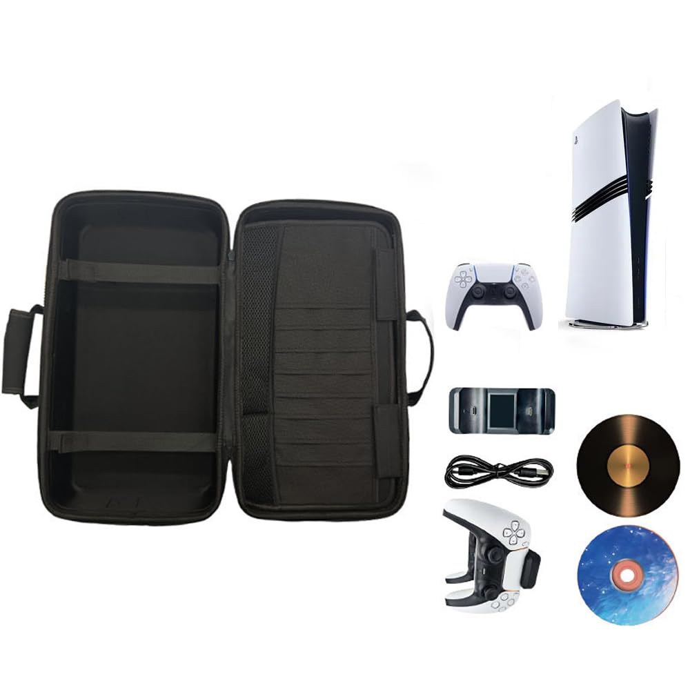 Generico Borsa di stoccaggio della console di gioco compatibile con PS5 Pro, custodia protettiva con scomparto multiplo per PS5 Pro Accessori di gioco Custodia protettiva da viaggio (NERO)