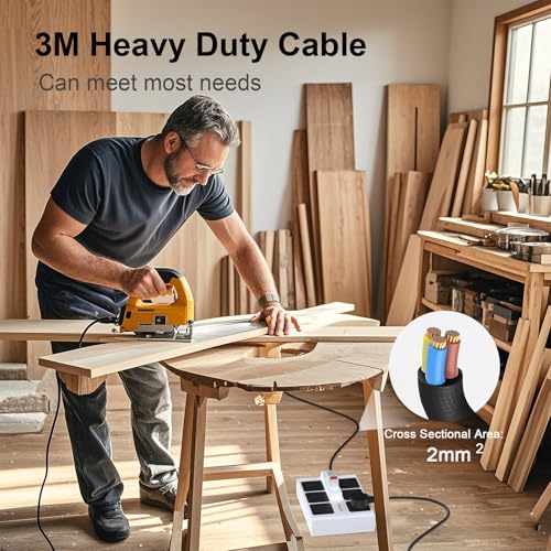Extensión Innvodt con 6 tomas, cable de 3 m, protección GFCI y contra sobrecarga miniatura 5