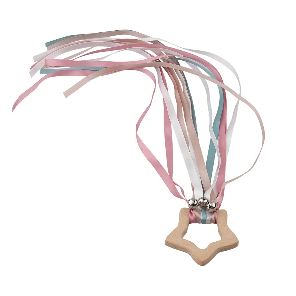 ordinarYone Rainbow Ribbon Hand Toy Colorful Ribbon Wind Wand Toy Sensory Toy Wooden Bells Toy Toy