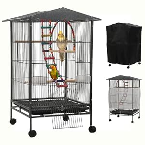 Large Parakeet Cage,Small Bird Cage,Cockatiel Cage for Birds with Covers,Parrot Cage Accessories for Finch,Cockatiels,Conure Bird,Budgie,Pigeon,Canary,Lovebird,Quaker (Meduim Birdcage)