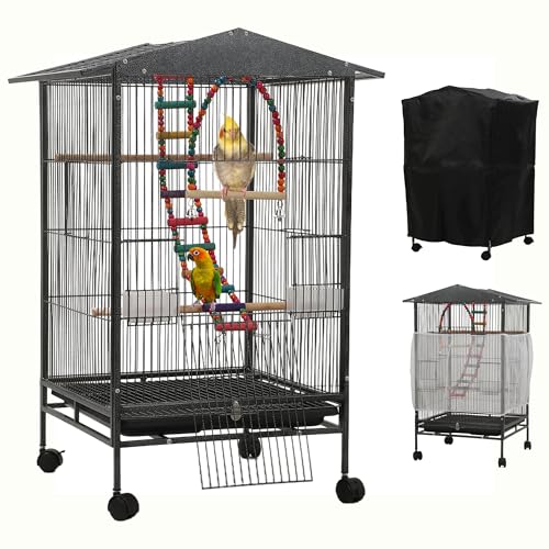Large Parakeet Cage Small Bird Cage Cockatiel Cage for Birds with Covers Parrot Cage Accessories for Finch Cockatiels Conure Bird Budgie Pigeon Canary Lovebird Quaker (Meduim Birdcage)
