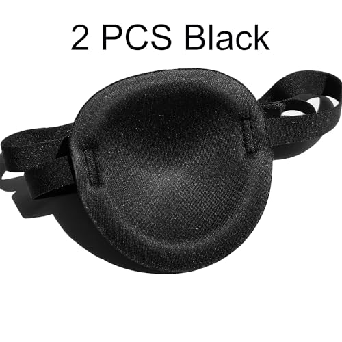 Image of 2 Pcs Single Eye Patch for Adults Kids, Adjustable Patch for Amblyopia, Light-blocking for Lazy Eyes, Medical Pirate Costume (black)