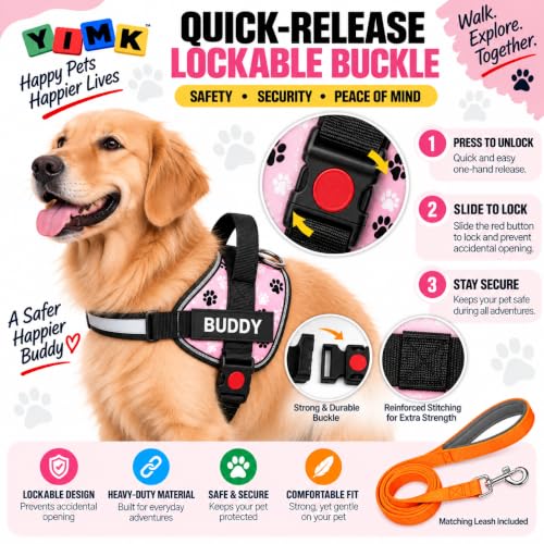 Image of Pink Paw Dog Vest Harness with Leash, No Pull & Reflective