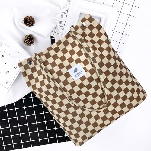 Image of Ayieyill Corduroy Tote Bag for Women Canvas Shoulder Cord Purse with Inner Pocket