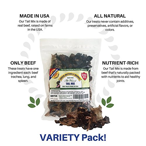 Green Butterfly Brands Tail Mix – Dog Treats Made In Usa Only – All Natural Beef Bites – 1 Ingredient Grain Free Assortment – Beef Lung, Trachea And Spleen – Dog Treats For Training, 8 Ounces #TOP2