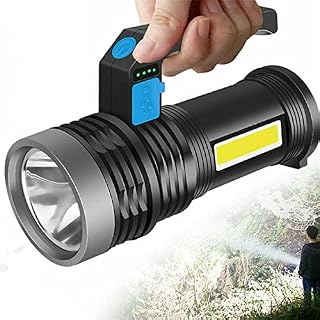 SylviaCara LED Flashlight Torch, 1200000lm 4 Modes Super Bright High Power Rechargeable Searchlight With Power Indicator Light for for Camping, Hiking, Fishing