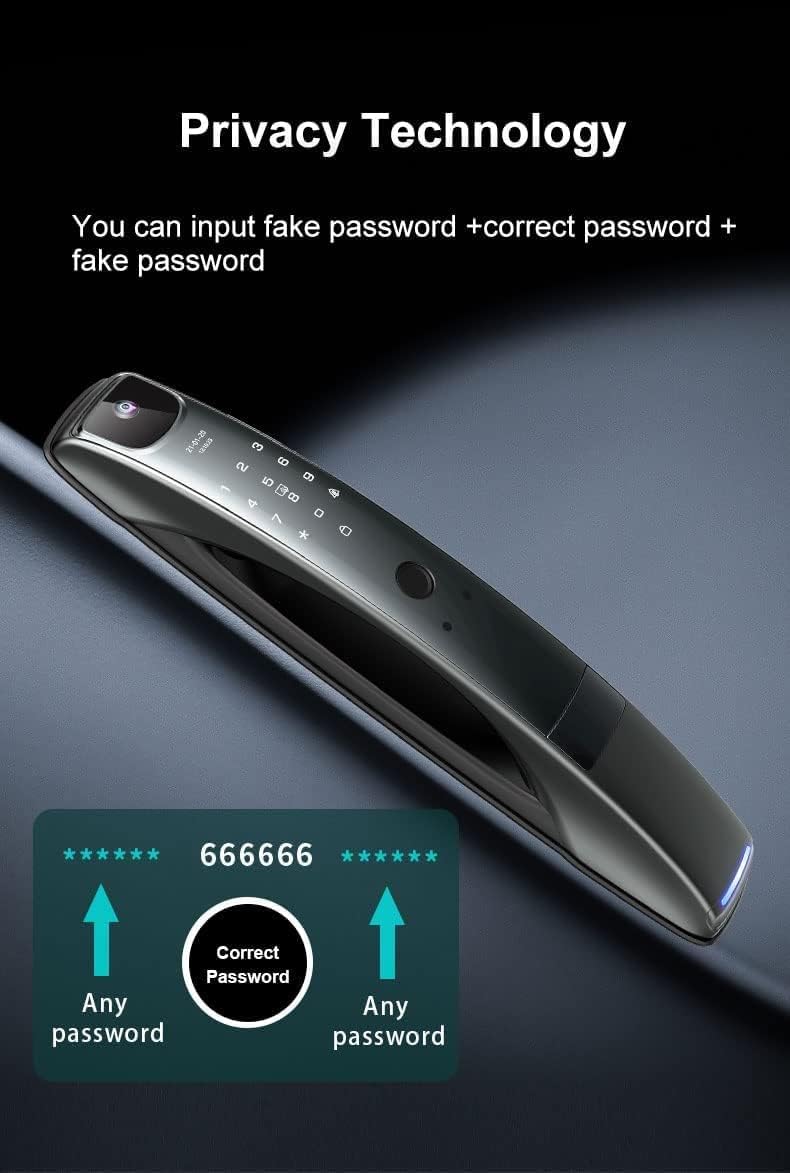 amiciSmart Intelligent Door Lock, WiFi Compatible Lock with Camera and Video Doorbell, Anti-Theft Protection, SmartLife App Remote/IC Keys/Biometric Fingerprint/Password/Mechanical Key Unlock 3