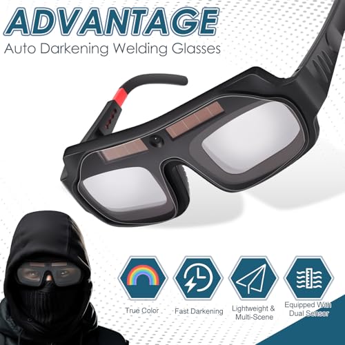 Image of Tellegloww 1 Set Auto Darkening Welding Glasses with Replacement Lenses, Solar Welding Goggles for Tig Mig Mma Plasma Cutting