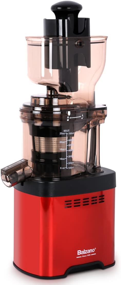 Balzano Juicer Machines Slow Masticating Juicer Extractor, Cold Press Juicer with Two Speed Modes, Easy to Clean Brush & Quiet Motor for Vegetables&Fruits,Red