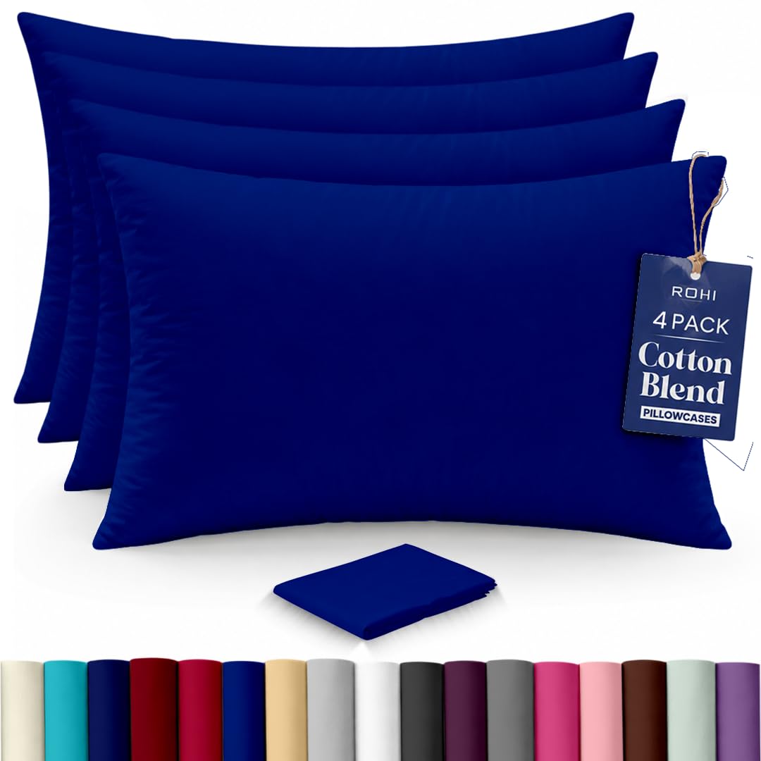 Rohi Luxury Navy Pillow Cases 4 Pack - (50×75cm) | Soft & Comfy Cotton Blend Pillow Covers with Envelope Closure | Breathable, Anti-Allergy, Fade & Wrinkle Resistant