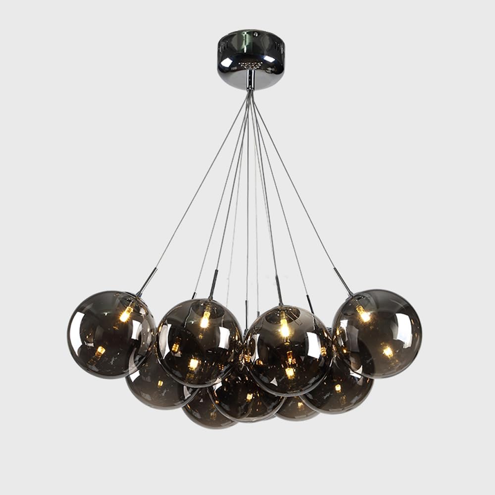 HYJAUSXB 10 Light Modern Cluster Glass Globe Bubble Chandelier for Dining Room Mid Century Pendant Fixture Smoke Amber Blown Ceiling Hanging Lamp Foyer Living Bedroom Farmhouse