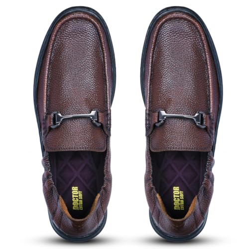 Image of DOCTOR EXTRA SOFT Classic Genuine Leather Formal Shoes for Men with Memory Foam Cushion| Ultra Lightweight & Comfortable|Stylish & Flexible|Parties,Occasions,Office,Wedding,Casual|Black Slip On D-805