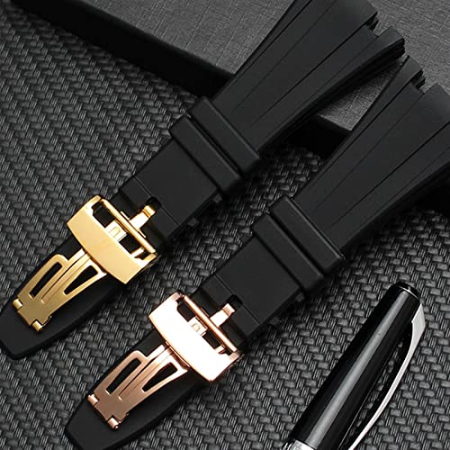 Bracelet de montre en caoutchouc silicone noir de 28 mm pour boîtier AP
