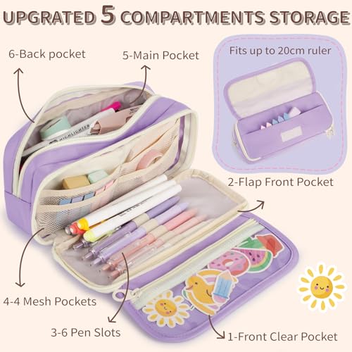 Image of Large Capacity Pencil Case with Compartments for Girls, Pen Bag for School | Multi-Compartment Pencil Case Massive Storage Capacity Durable Zipper Students College Office Stationery Essentials