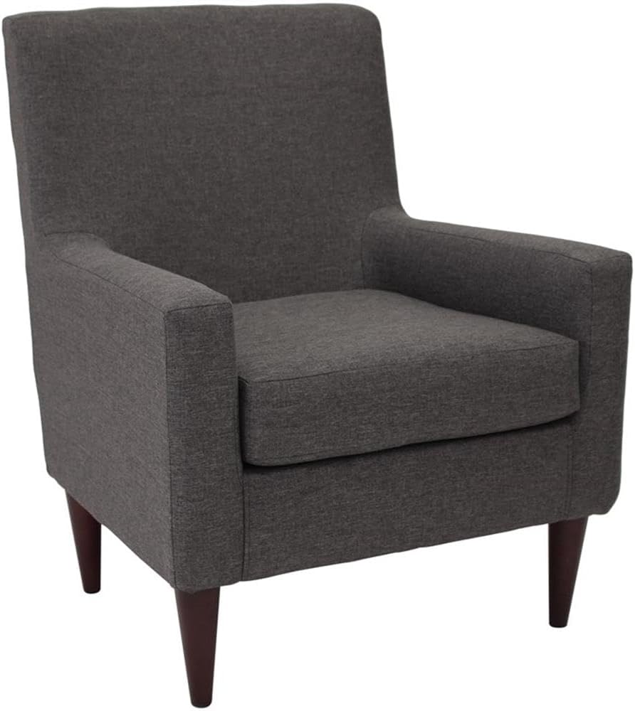 Pemberly Row Traditional Fabric Arm Chair, Dark Gray Finish, 34.5" H x 28" W x 30" D Durable Construction, Padded Seat, Woven Textured Fabric, Classic Design Living Room or Accent Chair