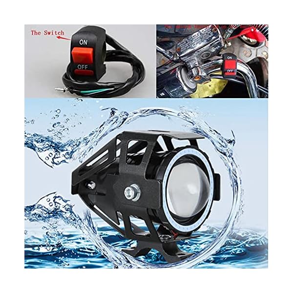 2pcs Super Bright 3000LM 125W CREE U7 LED with Blue Demon Angel Eyes Halo Ring Motorcycle Universal Headlight Work Light Driving Fog Spot Lamp + 1 pcs Switch