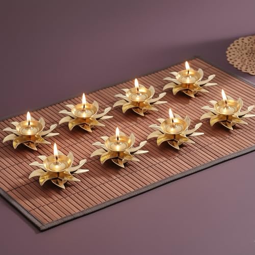 Image of CraftVatika Brass Diya for Puja Diwali Decoration Items Diya Oil Lamp /Diwali Lights /Festive Diya /Diyas for Decoration(Set of 8)