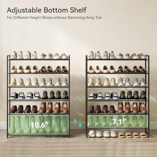 Image of Nunsino Shoe Rack, Metal Shoe Organizer, 6 Tier Garage Shoe Rack Max Holds 30 Pairs,Shoe Storage Shelf for Closet,Entryway, Black