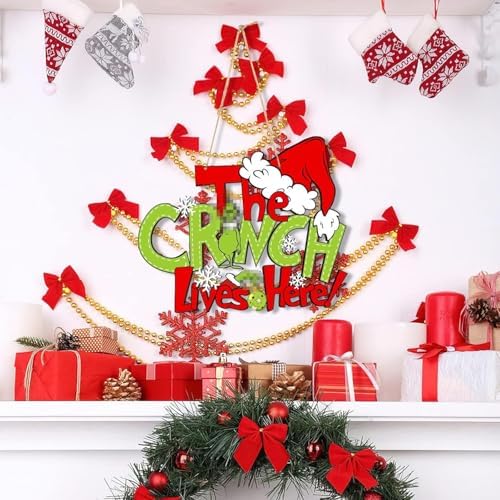 Decoración Navideña Grinch – Pancarta + Letrero De Madera Para Colgar En Puerta O Pared (180x90cm), Ideal Para Interior O Exterior