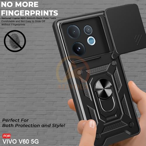 Image of Armor Bumper Back Cover Case for Vivo V60 / V60e / T4 Pro 5G | Rotating Camera Cover, Ring Holder & Kickstand | Heavy Duty & 360 Degree Protection Back Cover (Black)